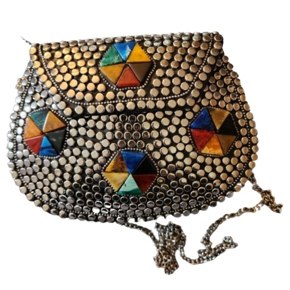 Handmade Multicolored textured metal clutches color silver - Picture 1 of 5